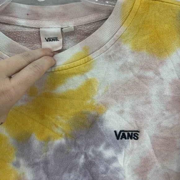 Vans Women's Tie Dye Cropped Sweatshirt XS Elastic Cuff Yellow Pink Purple Skate - Picture 2 of 9